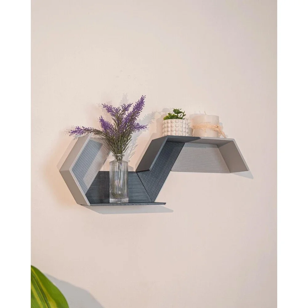 Set of 4 Modular Hexagon Wall Shelves, Geometric Floating Shelf Set, Modern 3D P